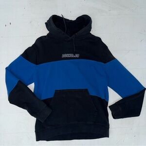 Vintage DC Men's Hoodie with Black and Blue Design 90s Skateboard Retro